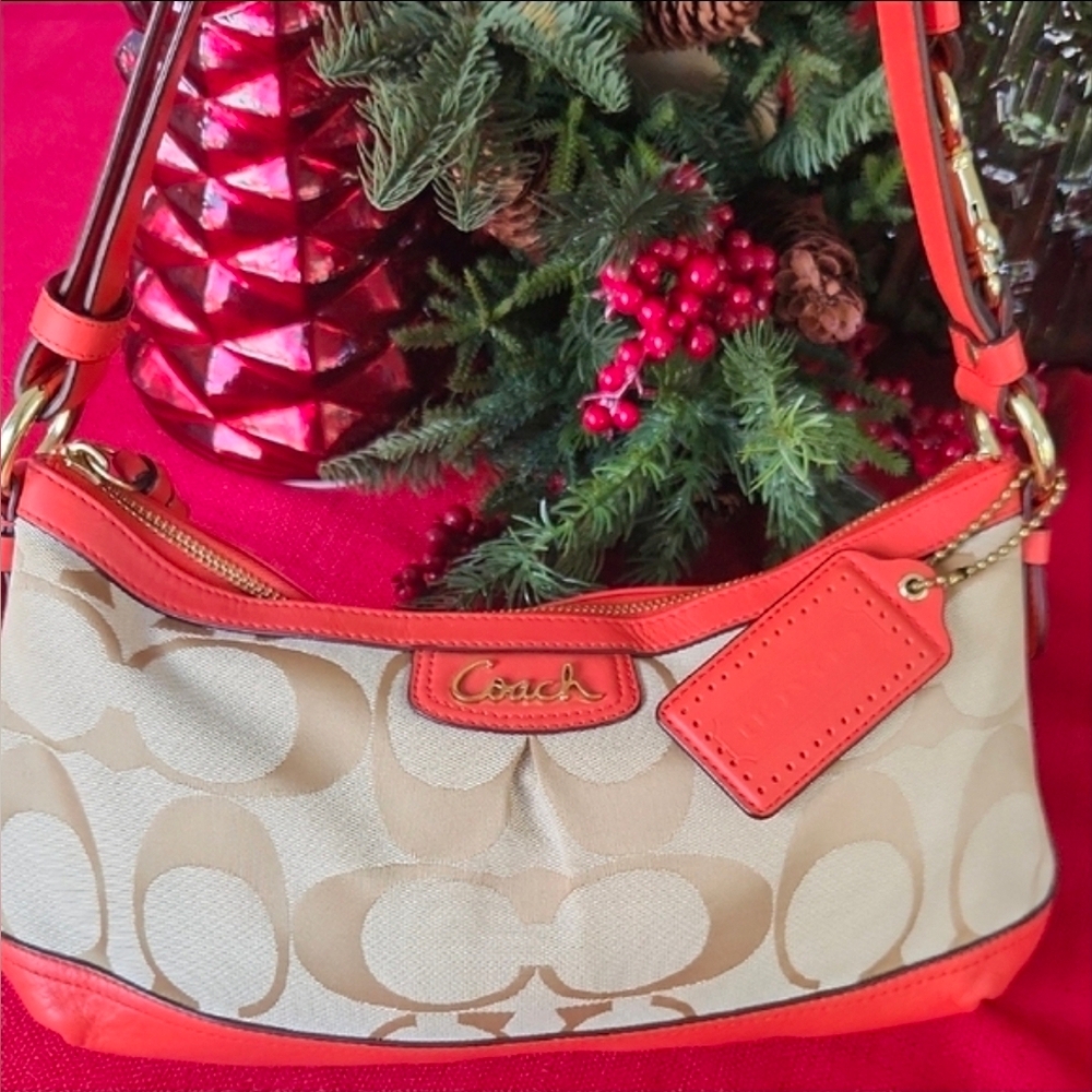 Coach Beige and Coral Shoulder Bag